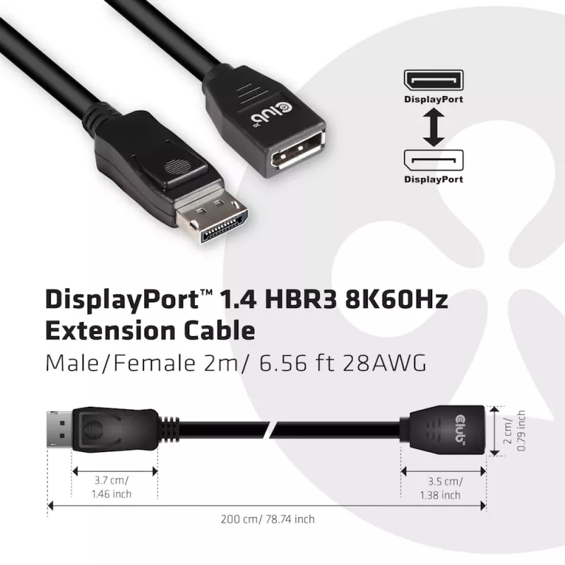 CLUB3D Cavo di prolunga DisplayPort 1.4 HBR3 8K60Hz M/F 2m