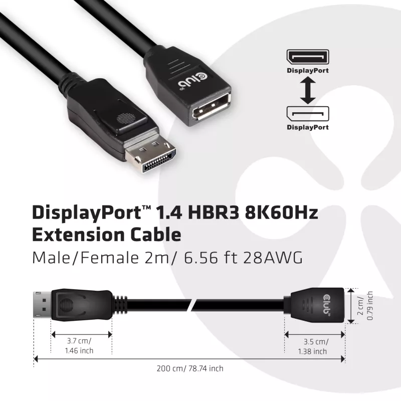 CLUB3D Cavo di prolunga DisplayPort 1.4 HBR3 8K60Hz M/F 2m