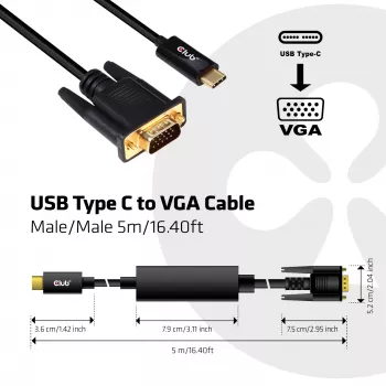 Cavo attivo USB Type-C a VGA M/M CLUB3D CAC-1512 5m
