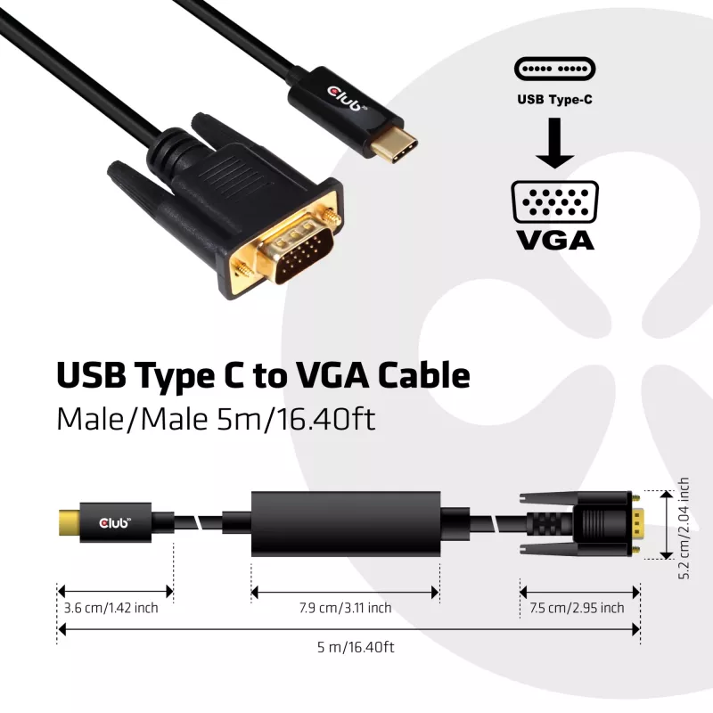 Cavo attivo USB Type-C a VGA M/M CLUB3D CAC-1512 5m