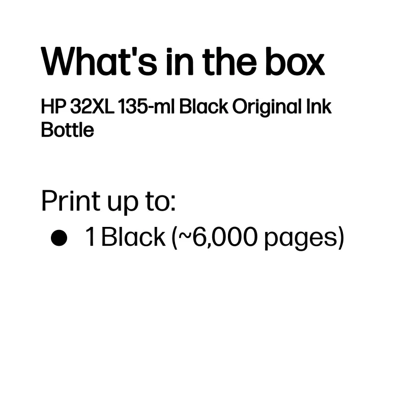 HP 32XL 135 ml flacone d'inchiostro originale nero, nero, Malaysia, 15 - 35 °C, 15 - 35 °C, 20 - 80 %, 1 pz.