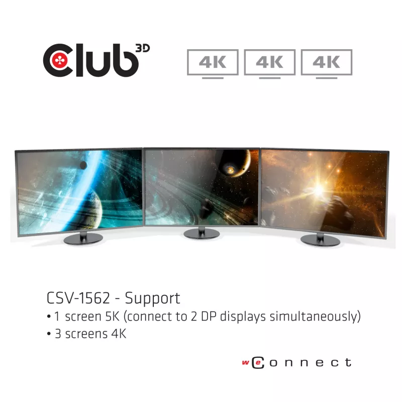 CLUB3D CSV-1562 è una docking station universale di ricarica USB3.2 Gen1 Type-C Triple 4K30Hz e certificata DisplayLink®. La docking station universale di ricarica