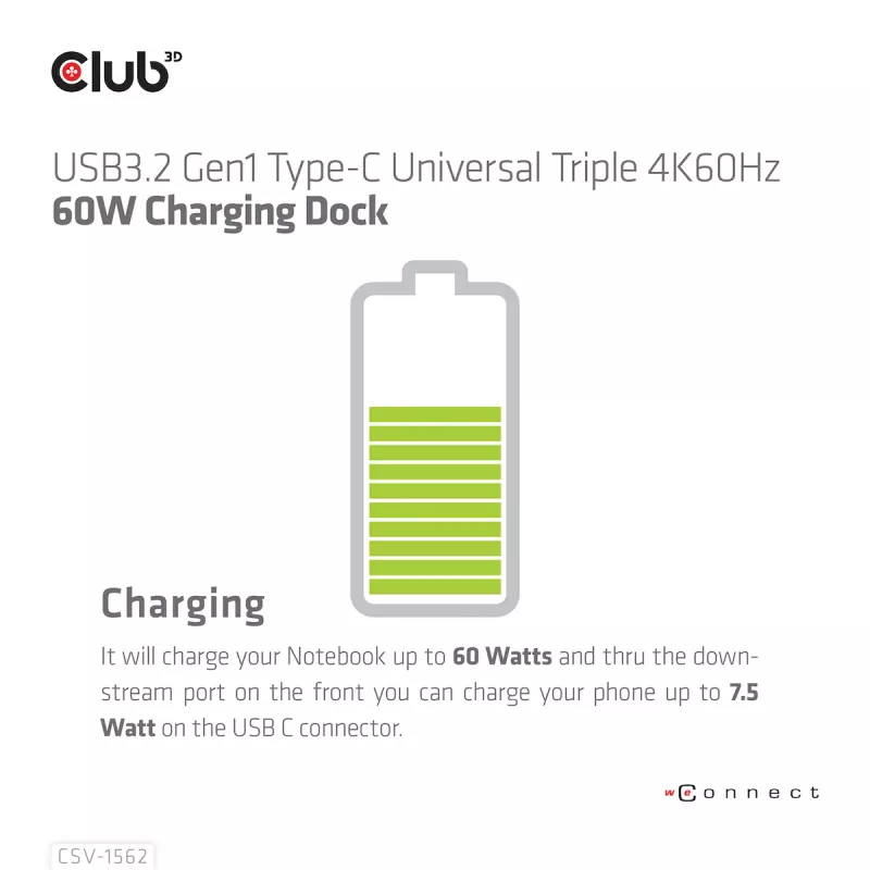 CLUB3D CSV-1562 è una docking station universale di ricarica USB3.2 Gen1 Type-C Triple 4K30Hz e certificata DisplayLink®. La docking station universale di ricarica