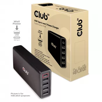 Caricatore CLUB3D USB Type A e C, 5 porte fino a 111 W