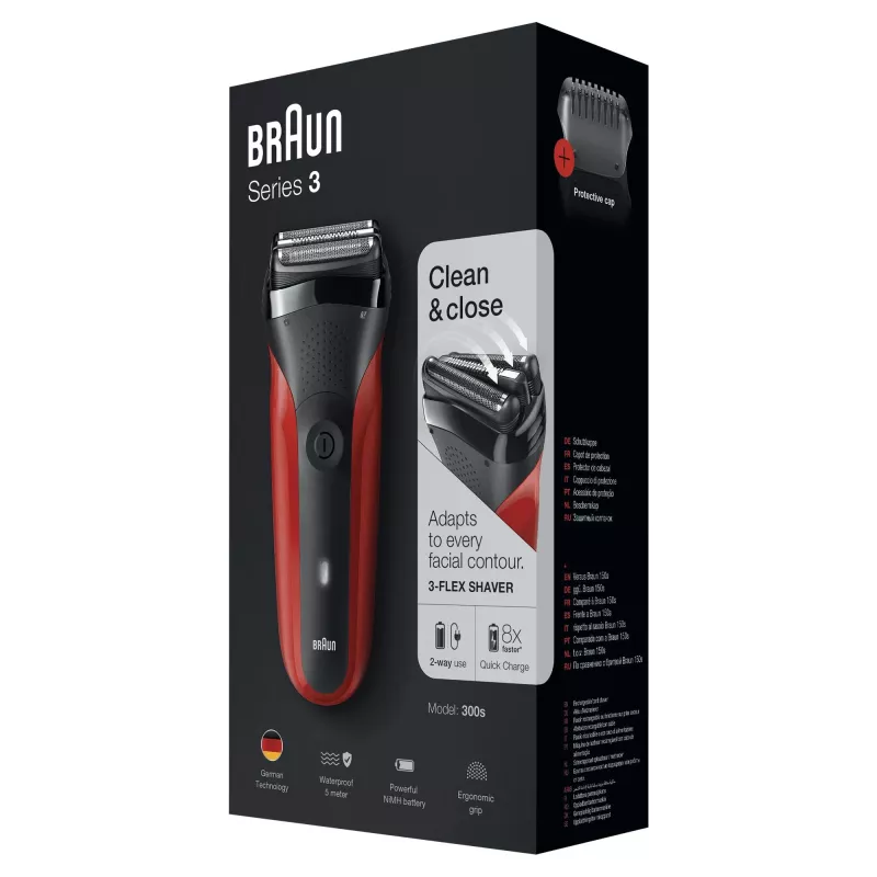 Braun Series 3 300s rasoio a lamina trimmer nero, rosso