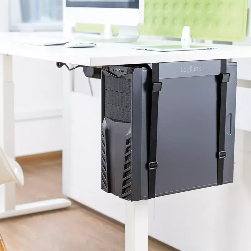 Supporto CPU LOGILINK EO0009 — supporto da scrivania a torre in acciaio regolabile, nero, RoHS