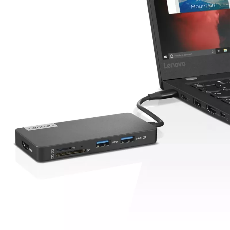 Lenovo GX90T77924 docking station — hub USB-C con HDMI 1.4, 2×USB-A 3.2 Gen1, USB‑2.0, lettore di schede microSD, grigio