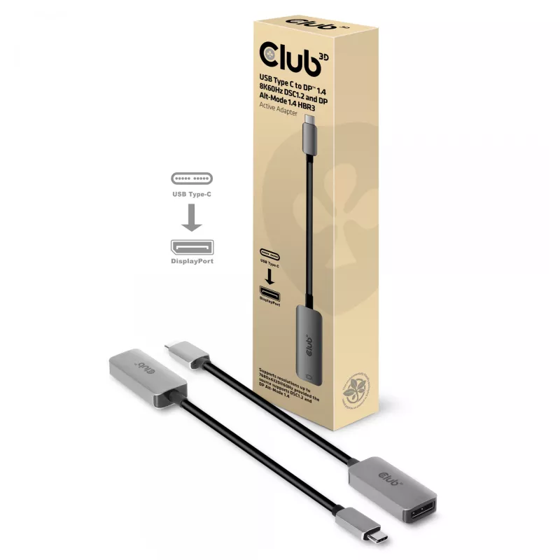 CLUB3D adattatore attivo USB Type-C a DisplayPort 1.4 8K60Hz HBR3