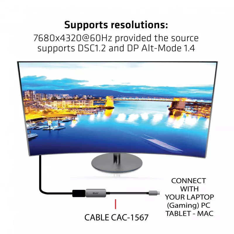 CLUB3D adattatore attivo USB Type-C a DisplayPort 1.4 8K60Hz HBR3