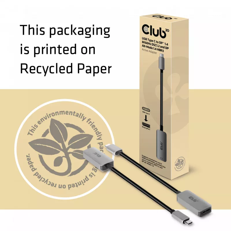 CLUB3D adattatore attivo USB Type-C a DisplayPort 1.4 8K60Hz HBR3