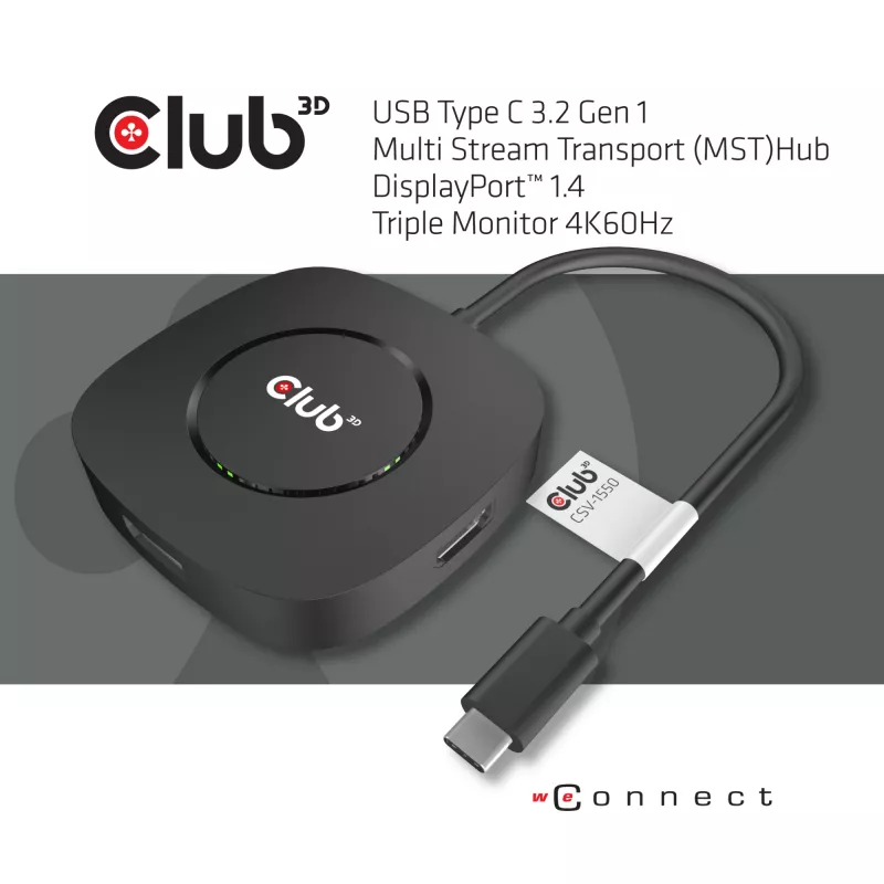 CLUB3D hub USB Type-C 3.2 Gen 1 Multi Stream Transport (MST) DisplayPort 1.4 triplo monitor