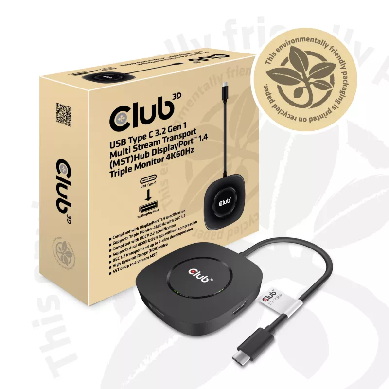 CLUB3D hub USB Type-C 3.2 Gen 1 Multi Stream Transport (MST) DisplayPort 1.4 triplo monitor
