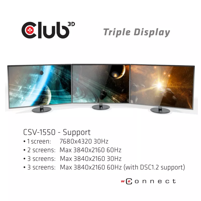CLUB3D hub USB Type-C 3.2 Gen 1 Multi Stream Transport (MST) DisplayPort 1.4 triplo monitor