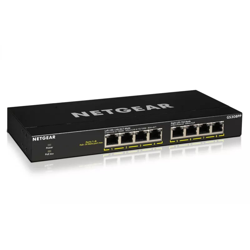 NETGEAR GS308PP unmanaged Gigabit Ethernet (10/100/1000) Power over Ethernet (PoE) nero