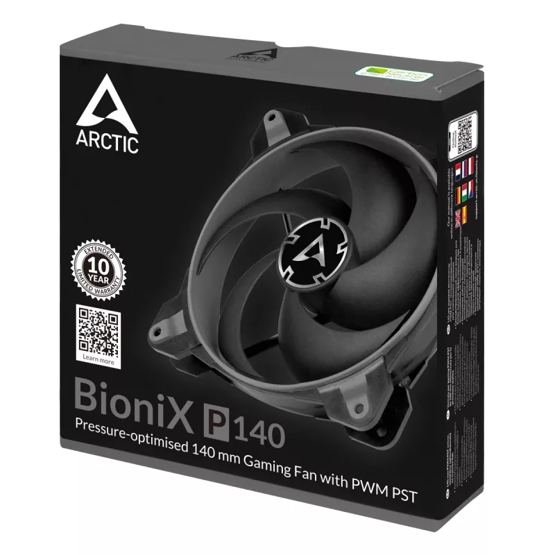 ARCTIC BioniX P140 (grigio) – Ventola gaming da 140 mm ottimizzata per la pressione con PWM PST