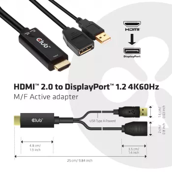 CLUB3D CAC-1331 Adattatore cavo video 0,25 m HDMI DisplayPort nero
