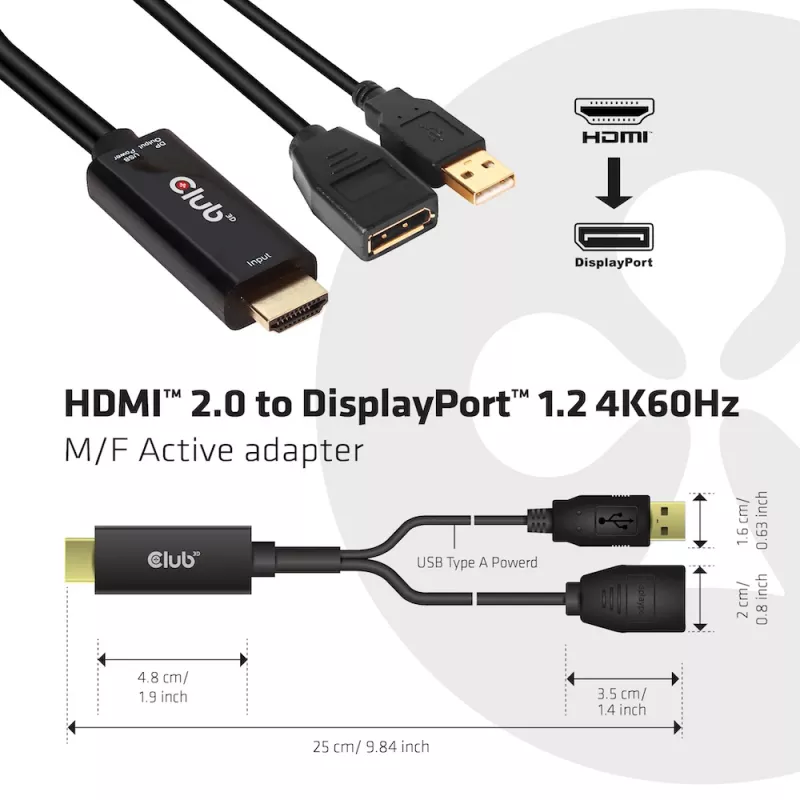 CLUB3D CAC-1331 Adattatore cavo video 0,25 m HDMI DisplayPort nero