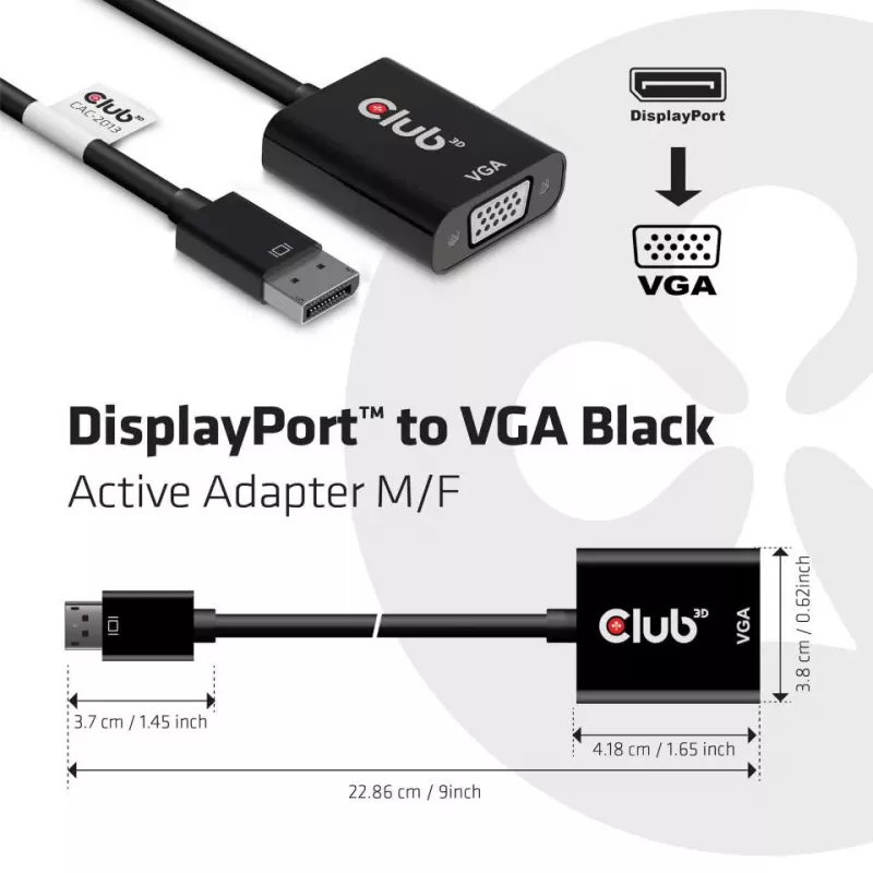 CLUB3D DisplayPort™ a VGA nero adattatore attivo M/F