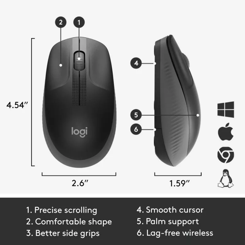 LOGITECH M190 mouse wireless full-size Charcoal