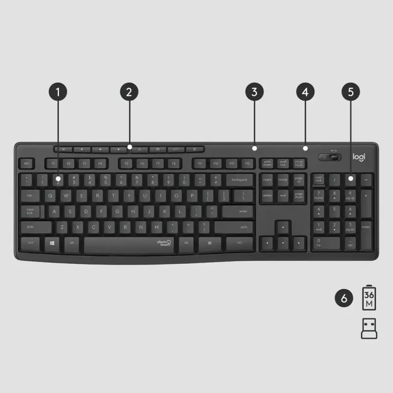 Combo tastiera e mouse wireless Logitech MK295 Silent RF Wireless QWERTY US International nero
