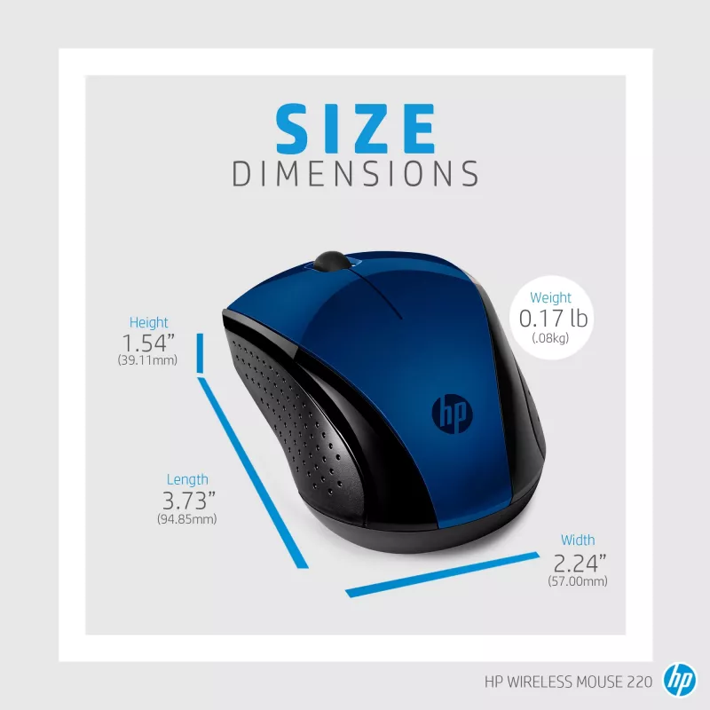 HP Mouse Wireless 220 (Lumiere Blue), ambidestro, RF Wireless, Blu