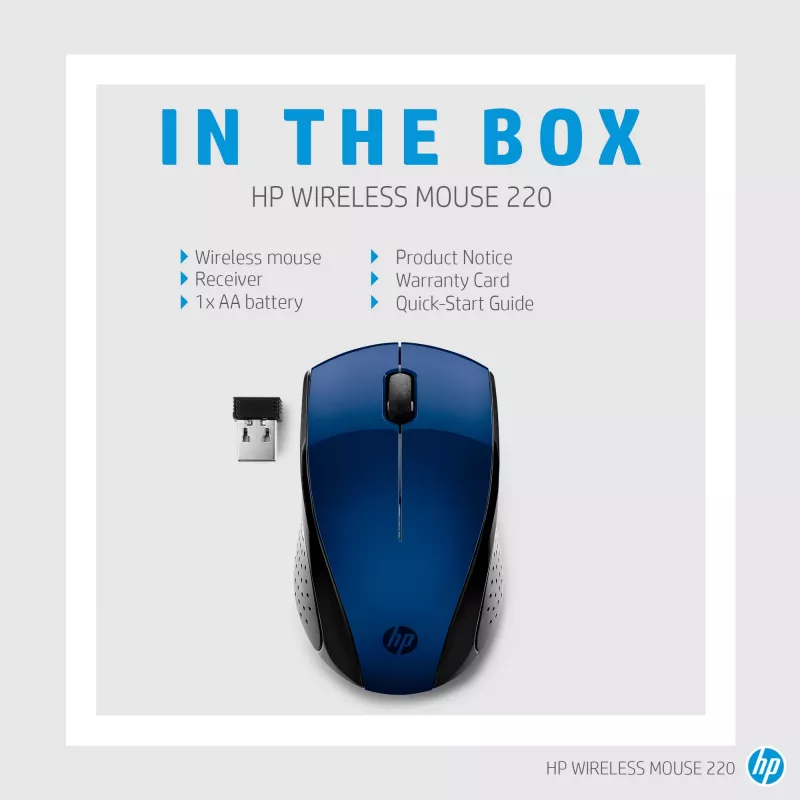 HP Mouse Wireless 220 (Lumiere Blue), ambidestro, RF Wireless, Blu