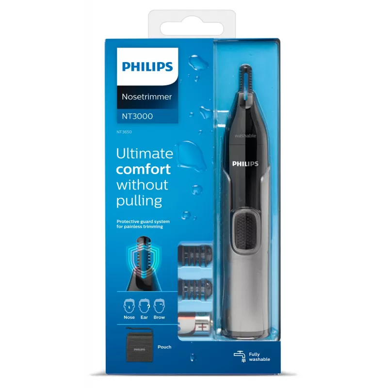 Philips Serie 3000 Trimmer per naso Serie 3000 NT3650/16 trimmer lavabile per naso, orecchie e sopracciglia con 2 accessori pettine