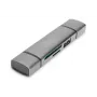 DIGITUS Combo Card Reader Hub (USB-C+USB 3.0) 1x SD, 1x MicroSD, 1x USB 3.0, grigio