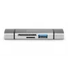 DIGITUS Combo Card Reader Hub (USB-C+USB 3.0) 1x SD, 1x MicroSD, 1x USB 3.0, grigio