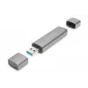 DIGITUS Combo Card Reader Hub (USB-C+USB 3.0) 1x SD, 1x MicroSD, 1x USB 3.0, grigio