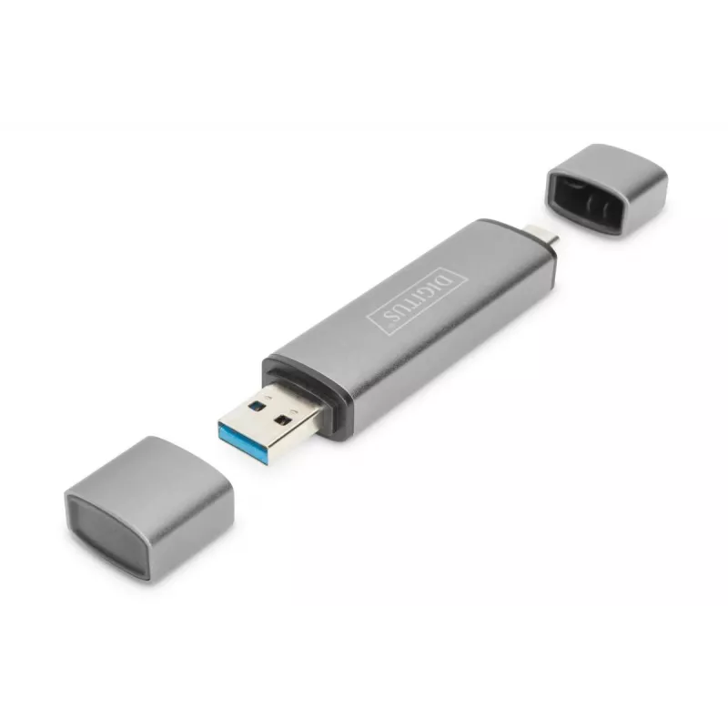 DIGITUS Combo Card Reader Hub (USB-C+USB 3.0) 1x SD, 1x MicroSD, 1x USB 3.0, grigio