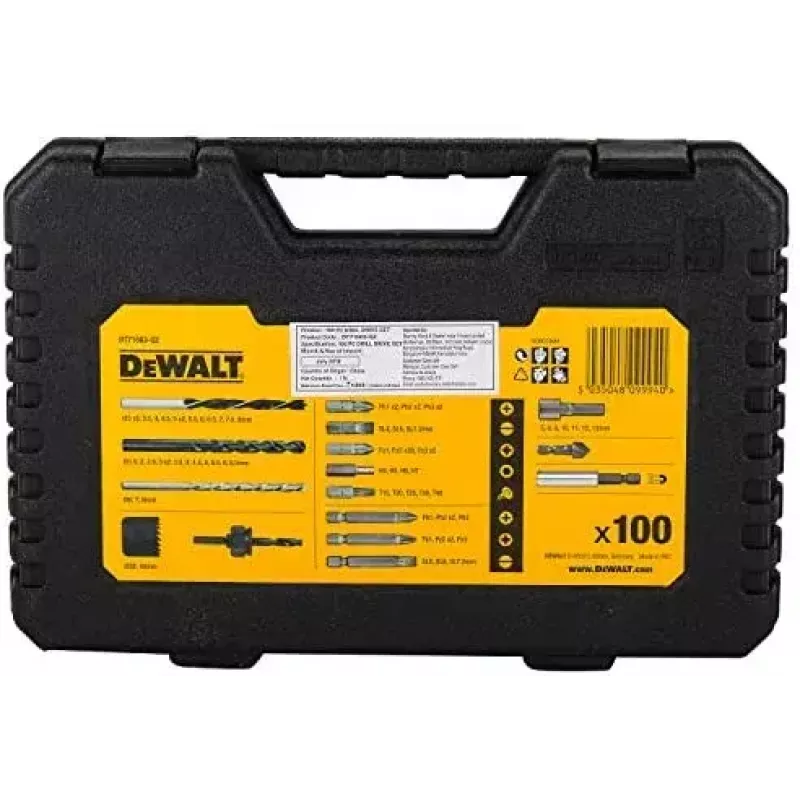 DeWALT DT71563 set di inserti per avvitatore, punte per trapano e seghe a tazza, 100 pezzi