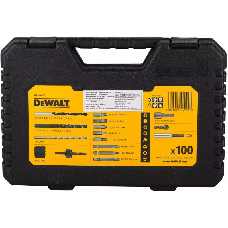 DeWALT DT71563 set di inserti per avvitatore, punte per trapano e seghe a tazza, 100 pezzi