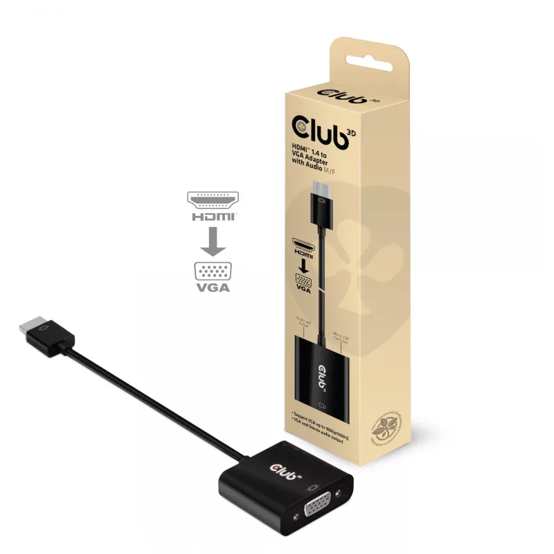 CLUB3D CAC-1302 Adattatore cavo video 0,5 m HDMI Type-A (standard) VGA (D-Sub) nero