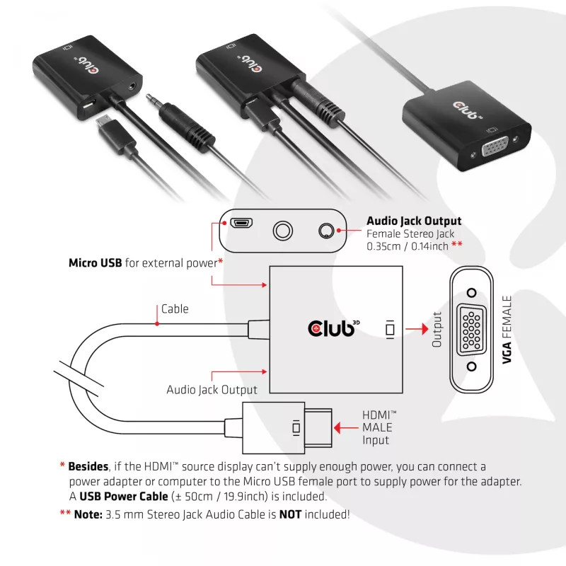 CLUB3D CAC-1302 Adattatore cavo video 0,5 m HDMI Type-A (standard) VGA (D-Sub) nero