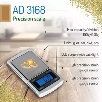 Bilancia di precisione Adler AD 3168, capacità 100 g, precisione 0,01 g, argento, portatile