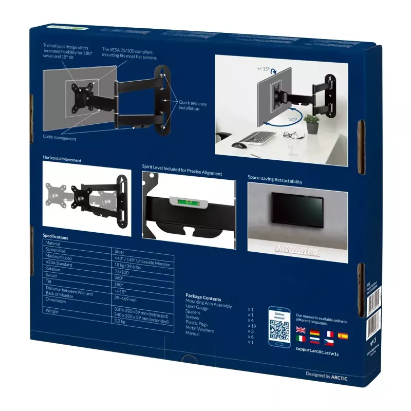 ARCTIC W1C - Supporto a parete con braccio estraibile pieghevole