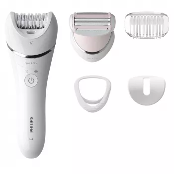 Epilatore Philips BRE710/00, epilatore senza filo per uso bagnato e asciutto, 32 dischi, 40 min. di autonomia, 2 velocità, bianco