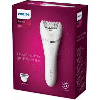 Epilatore Philips BRE710/00, epilatore senza filo per uso bagnato e asciutto, 32 dischi, 40 min. di autonomia, 2 velocità, bianco