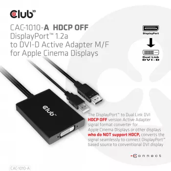 Adattatore attivo DisplayPort a Dual Link DVI-D CLUB3D CAC-1010-A, DisplayPort a DVI-D + USB, 0,6 m