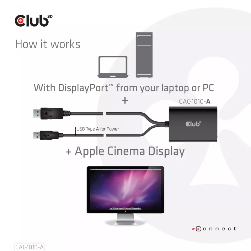 Club 3D CAC-1010-A adattatore attivo da DisplayPort a Dual Link DVI-D, DisplayPort 1.2a, alimentato via USB, HDCP OFF, 0,6 m, nero