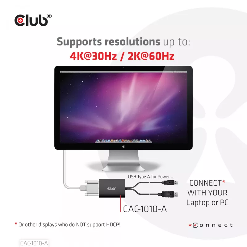 Club 3D CAC-1010-A adattatore attivo da DisplayPort a Dual Link DVI-D, DisplayPort 1.2a, alimentato via USB, HDCP OFF, 0,6 m, nero