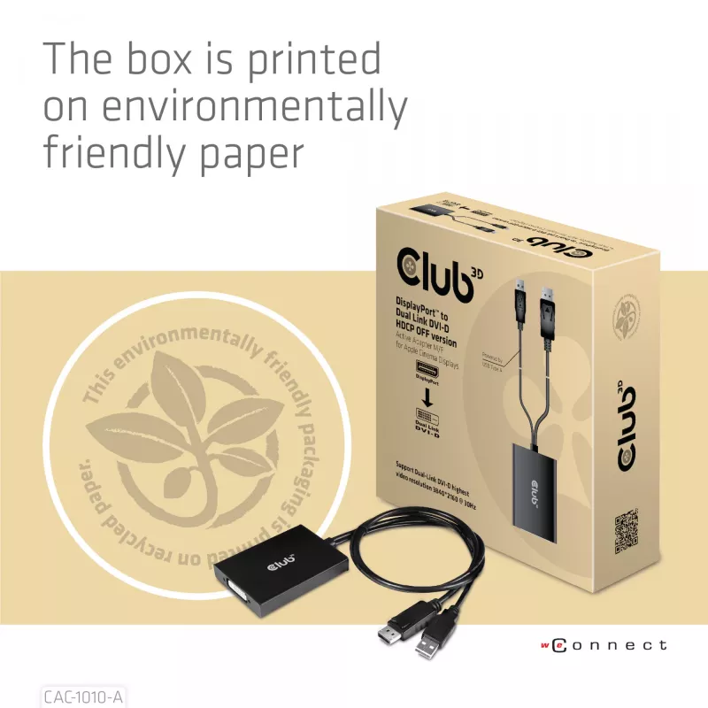 Club 3D CAC-1010-A adattatore attivo da DisplayPort a Dual Link DVI-D, DisplayPort 1.2a, alimentato via USB, HDCP OFF, 0,6 m, nero
