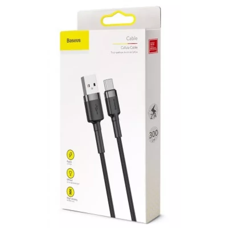 Cavo di ricarica rapida BASEUS Cafule intrecciato - USB Type-A a Type-C 2A - 3m - grigio/nero (nylon)