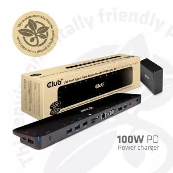 CLUB3D USB Type-C 3.2 Gen1 Triple Display Dynamic PD Charging Dock 100W PD alimentatore