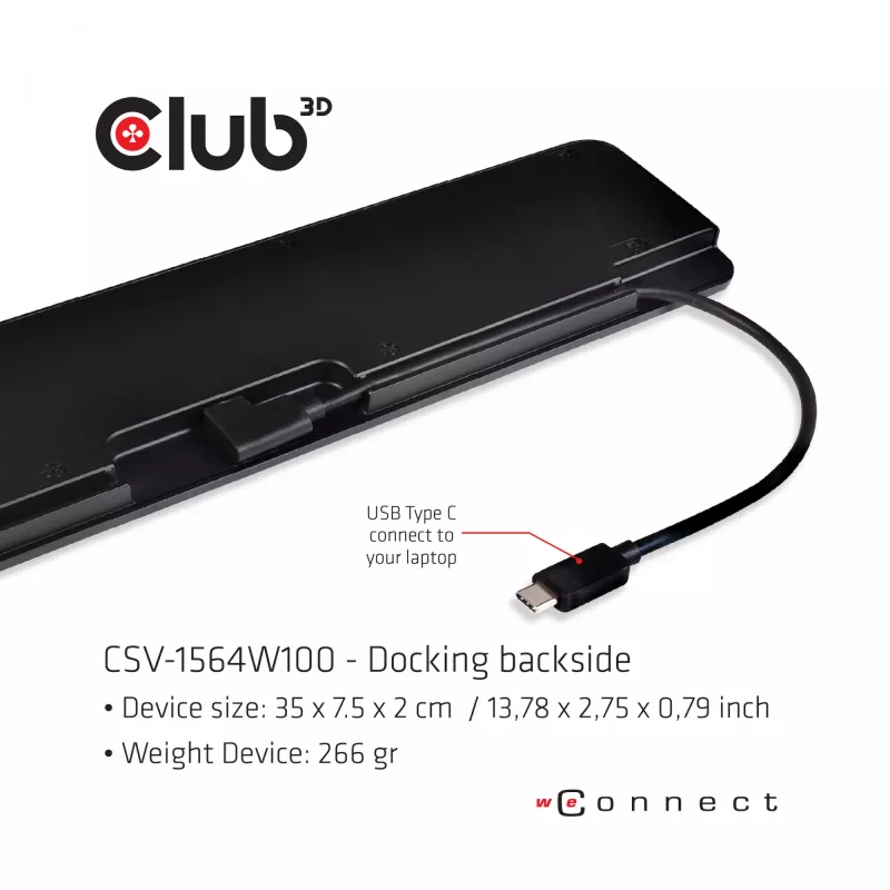 CLUB3D USB Type-C 3.2 Gen1 Triple Display Dynamic PD Charging Dock 100W PD alimentatore
