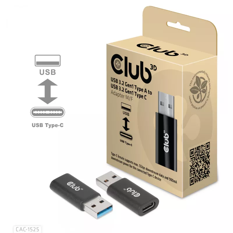 CLUB3D adattatore USB 3.2 Gen1 tipo A a USB 3.2 Gen1 tipo C M/F