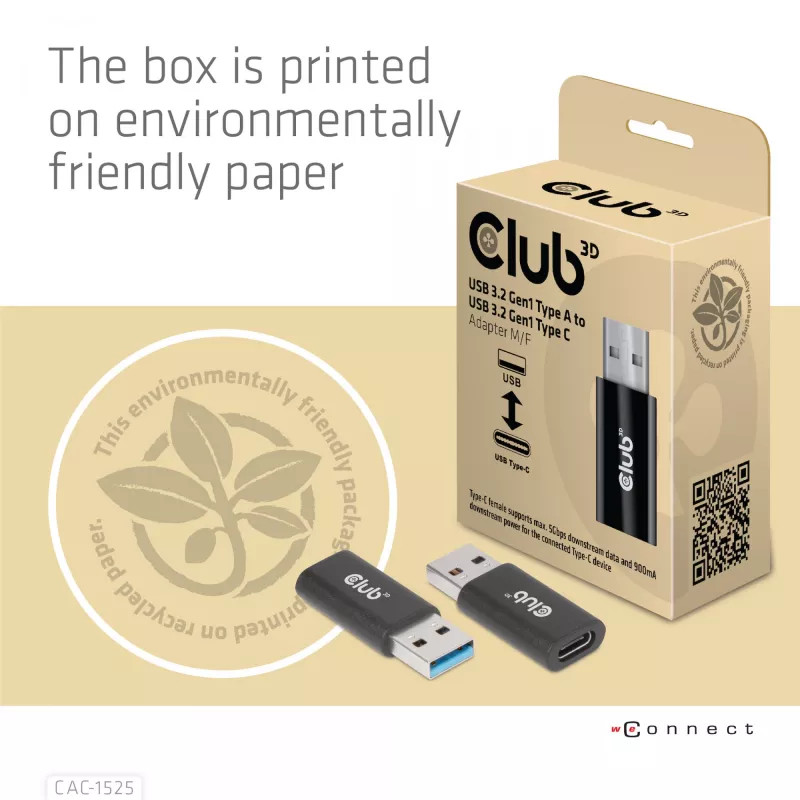 CLUB3D adattatore USB 3.2 Gen1 tipo A a USB 3.2 Gen1 tipo C M/F