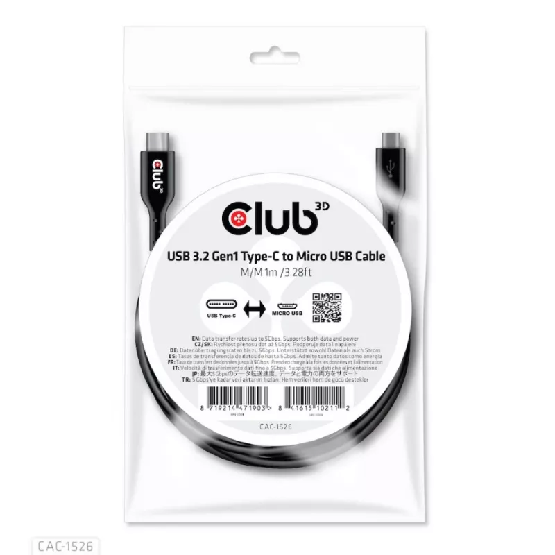 Cavo CLUB3D USB 3.2 Gen1 Type-C a Micro-USB M/M 1 m / 3,28 ft