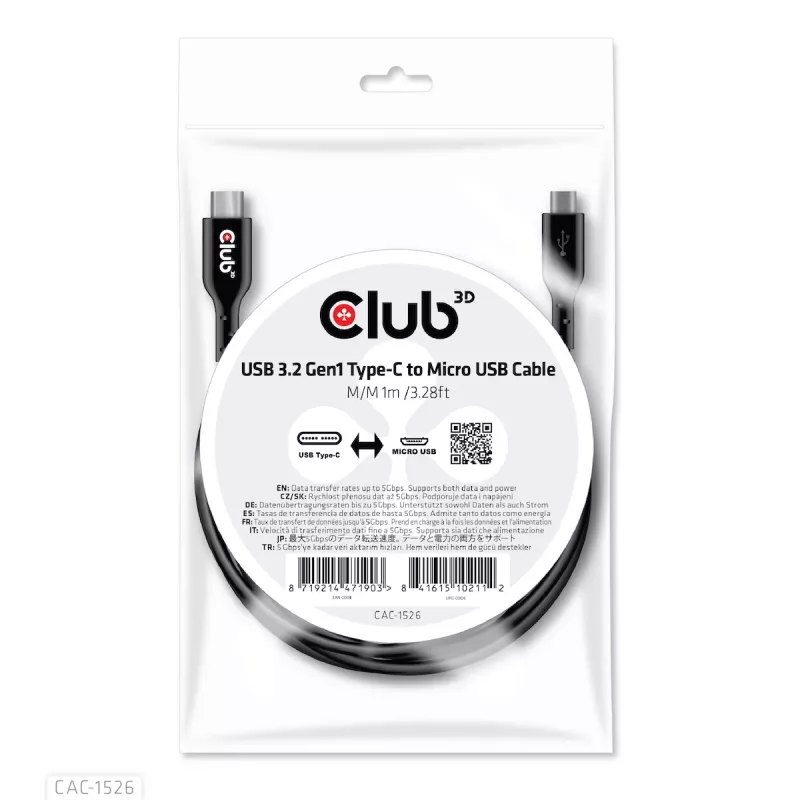 Cavo CLUB3D USB 3.2 Gen1 Type-C a Micro-USB M/M 1 m / 3,28 ft